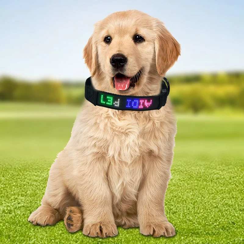 DIY LED Dog Collars LED Display Light Flashing LED Dog Collar with flexible Matrix Panel RGB Pixel Pattern Smart APP Control