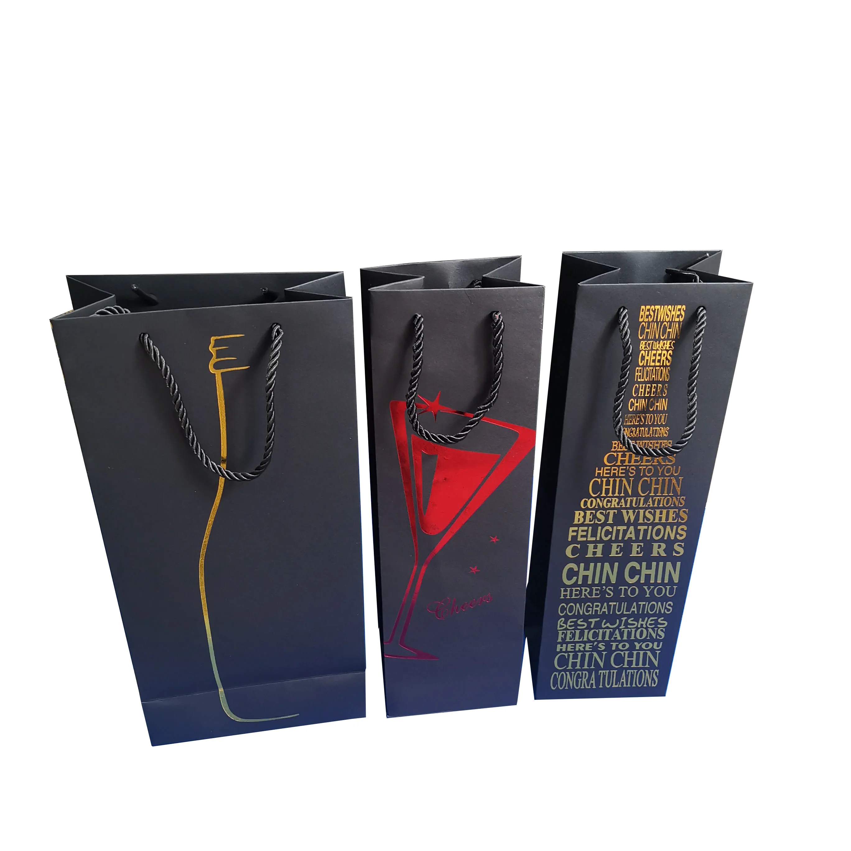 custom logo christmas black paper wine gift bags for wine bottles