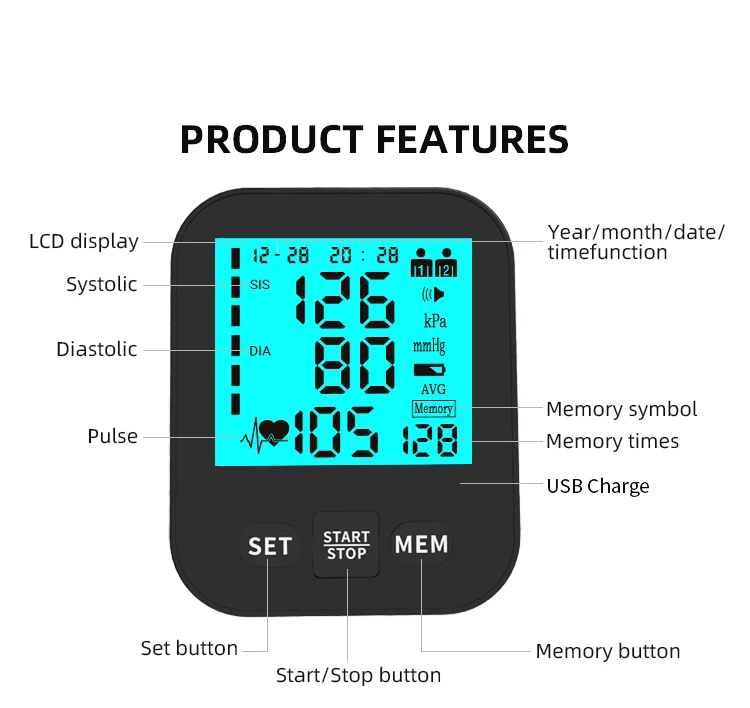 Amazon best selling Aupo with LCD display blue back light digital upper arm blood pressure machine meter cheap bp monitor