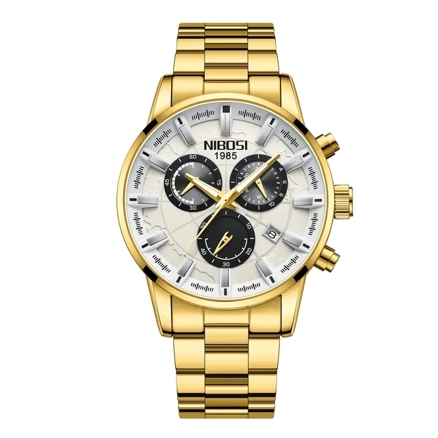 NIBOSI 2590 Quartz Watch Stainless Steel Belt Watch Luminous Hands Multi-function Design Men Creative 24 Hour Wristwatch Hombre