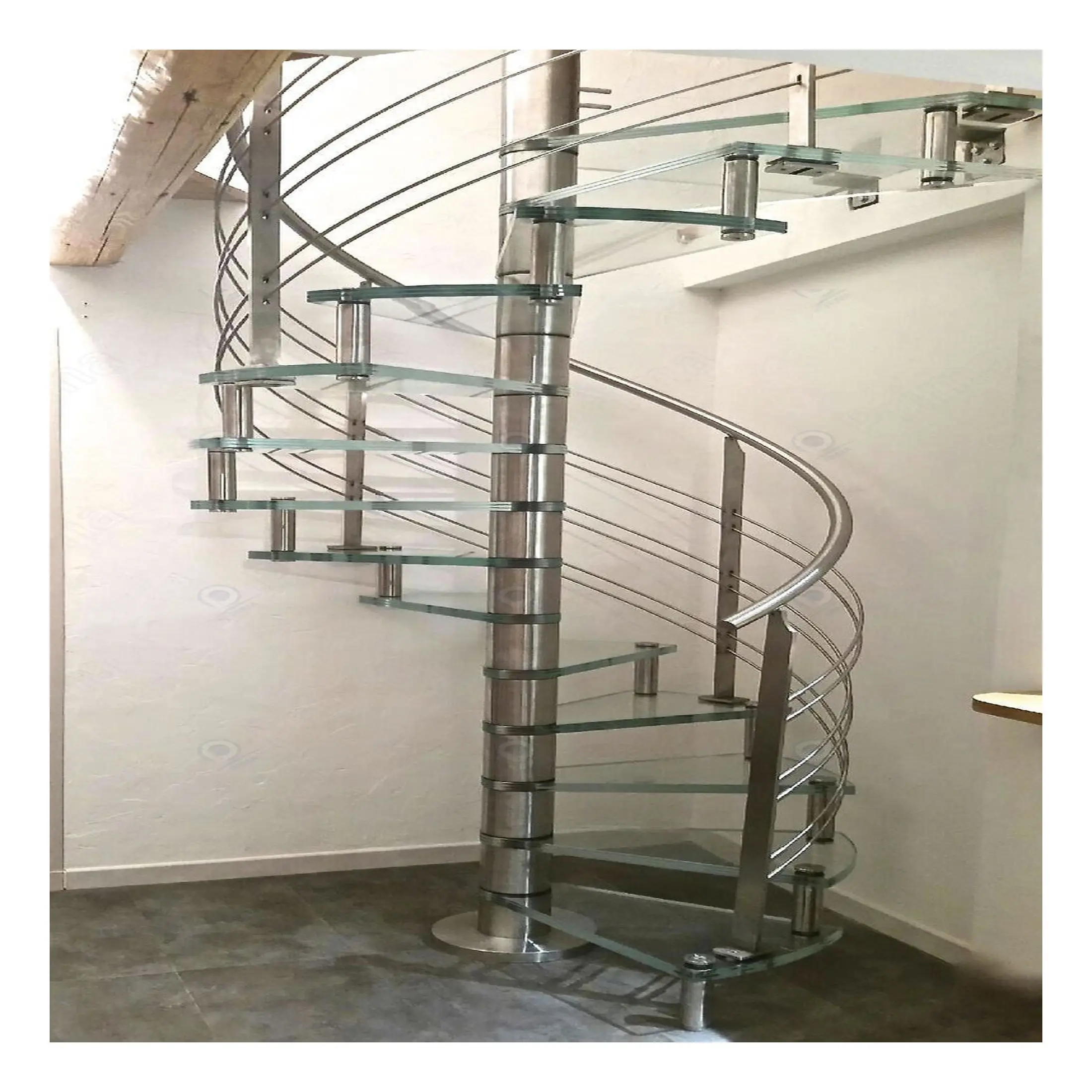 CBDMART Fashional Glass Stair Spiral Ultra-White Laminated Tempered Glass Spiral Staircase for Indoor Spiral Stairs