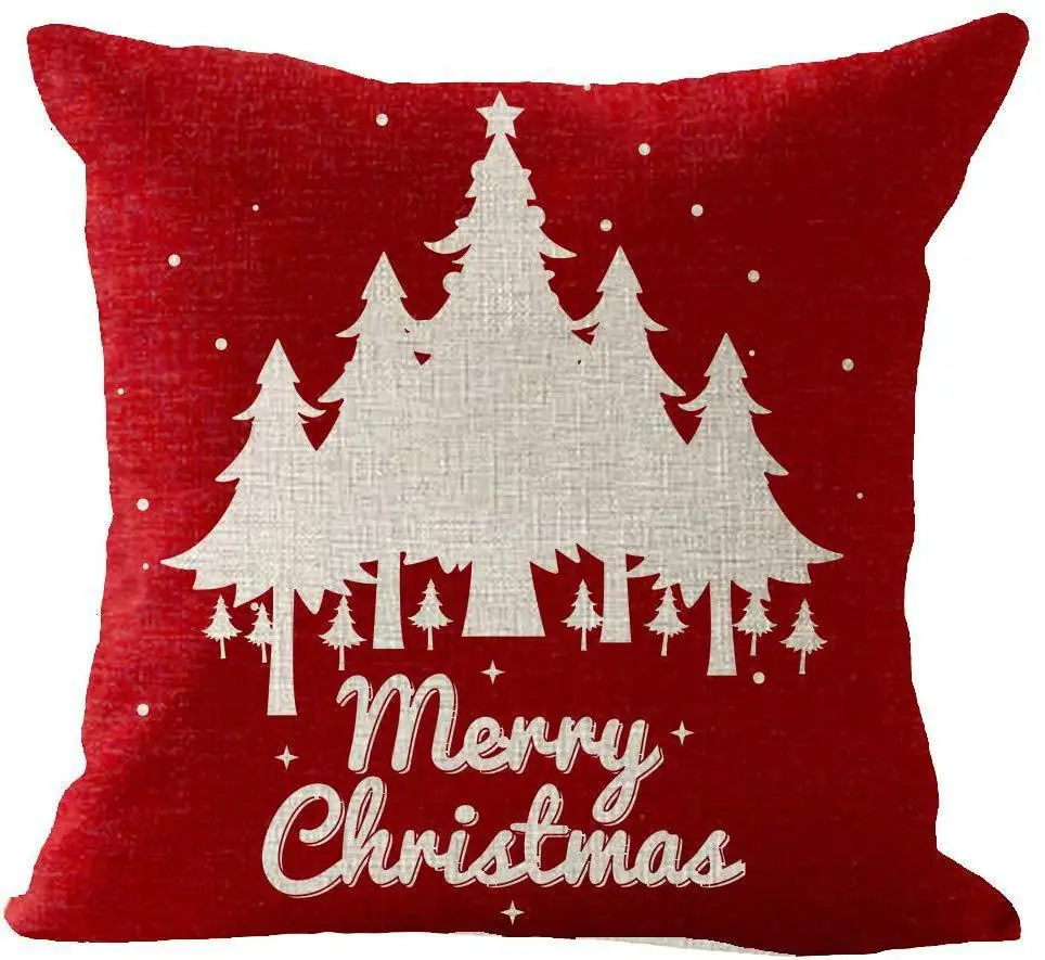 Merry Christmas Decorative Pillow Cover 45x45 cm Linen Throw Pillowcase Christmas Decorations Home Decor Cushion Cover for Sofa