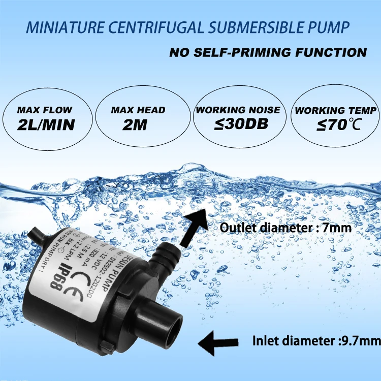12V Flowrate 2l/min Head 2M Life>30000hours Micro Brushless Dc Circulation Water hydroponics pump  Electric Centrifugal Pump 7mm