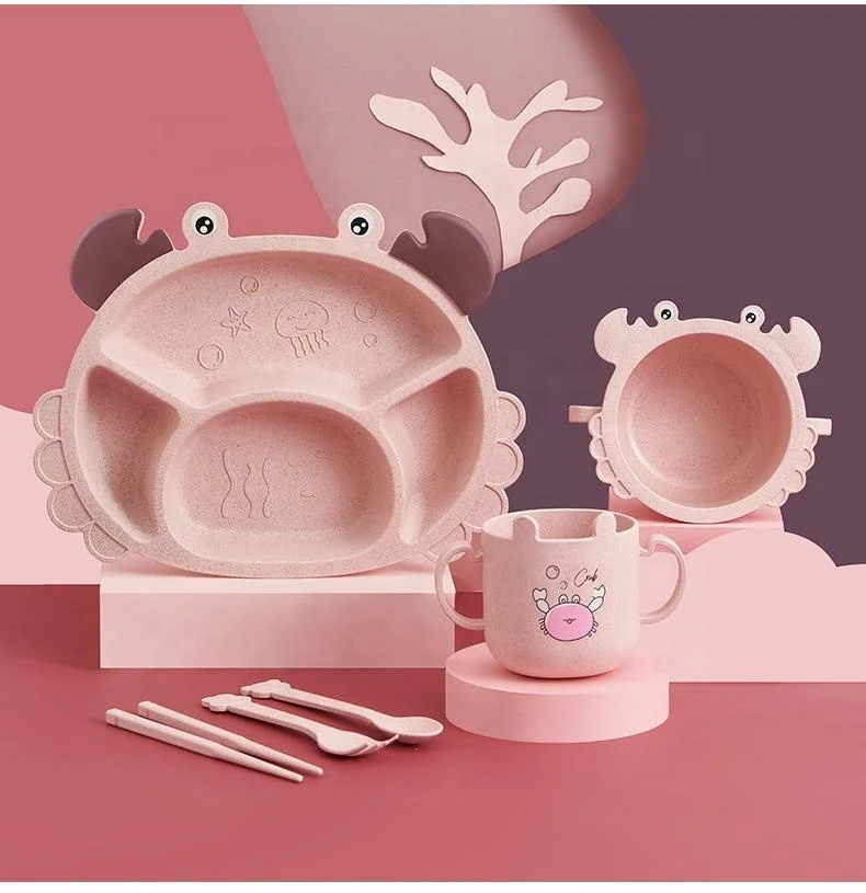 Manufacturers Baby Plate Grid Home Creative Cartoon Anti-Fall Baby Children 6 Pieces Of Tableware Set