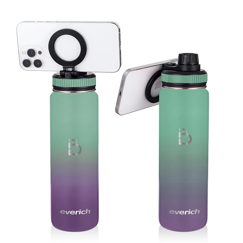 stainless steel water bottle magnet top magnetic tripod water bottle phone stand adjustable magnet top magnetic lid water bottle