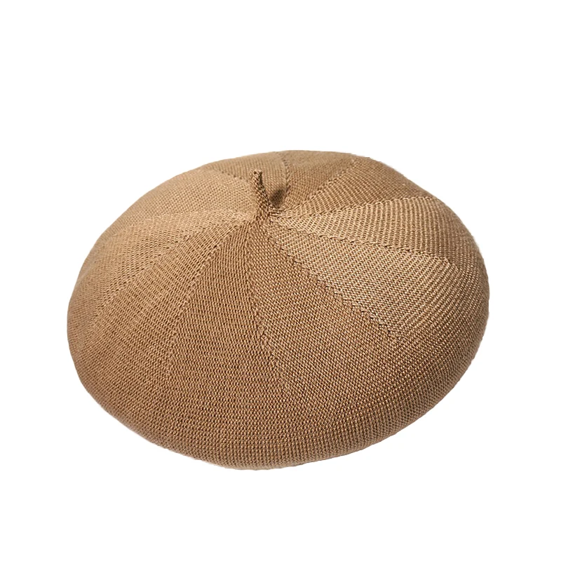 Beret Hat Ladies Solid Color Flat Round Knitted Beret British Spring And Autumn Korean Beret Cap Breathable Fashion Hat