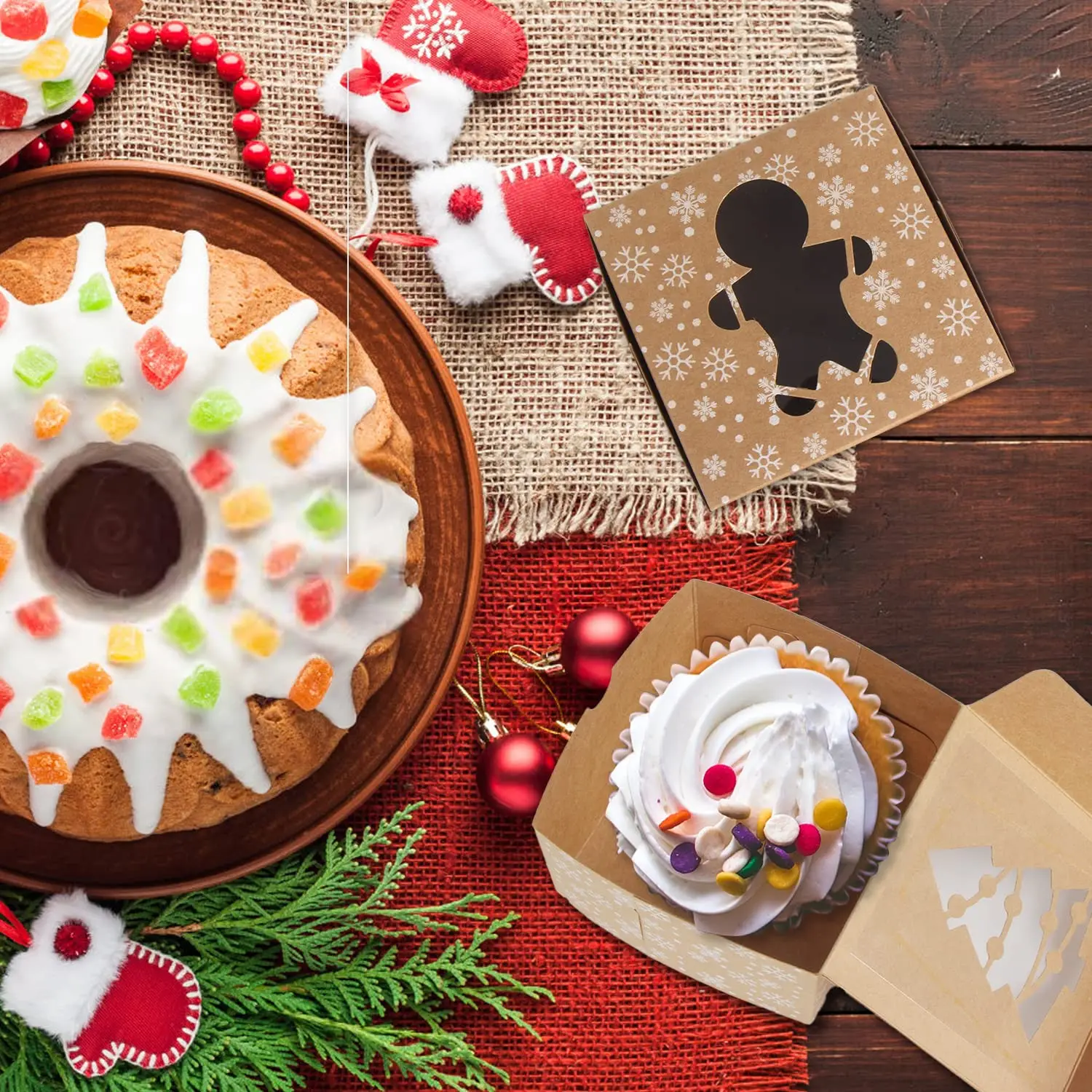 GMI  Present Christmas Window Cake Box Design For Christmas Bakery Cookie Cake Brownie Packaging