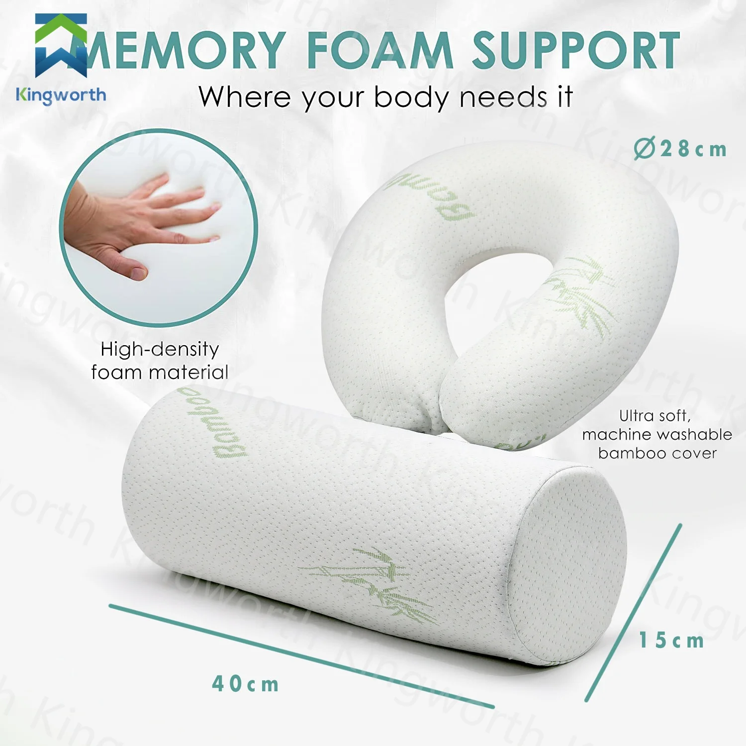 Kingworth U Shape Soft Sleeping Travel Conform Body Support Memory Foam Bamboo Pillow Set