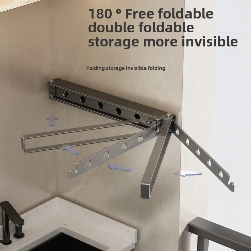 Wall Mounted Collapsible Folding Towel Drying Rack Retractable Clothes Hangers Balcony Laundry Airer Foldable Clothes Dryer