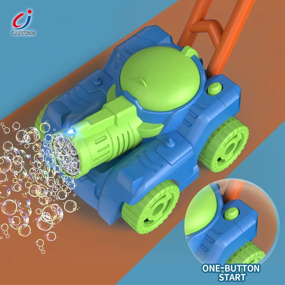 Chengji Outdoor Summer Toys Automatic Blower Plastic Hand Push Tank Cart Bubble Lawn Mower for Toddlers