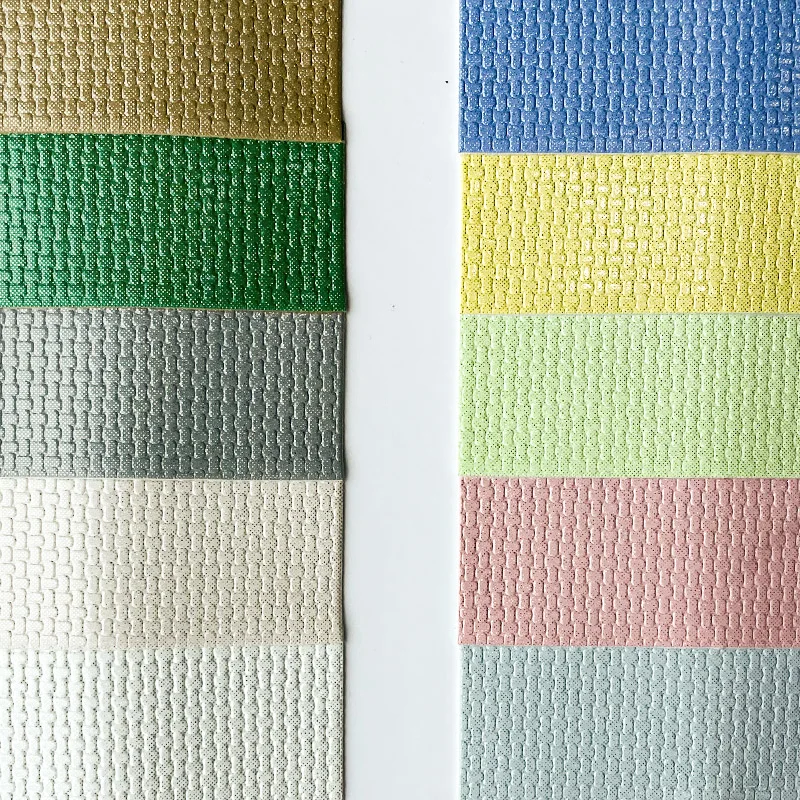 lmitate weaving embossed PU Faux Leather solid color fine glitter Synthetic Fabric Custom Leather Products for Bags Luggage DIY