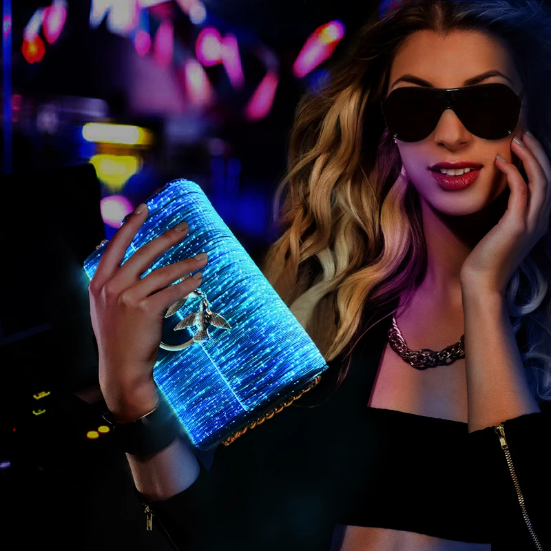 Новинка 2021, роскошная светящаяся сумка через плечо из оптоволокна