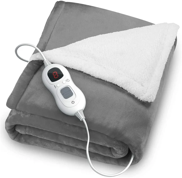 2024 Best Popular 110V 220V Grey Size Double Side Extra Soft Heated Throw Electric Blanket for Bed Warmer Winter
