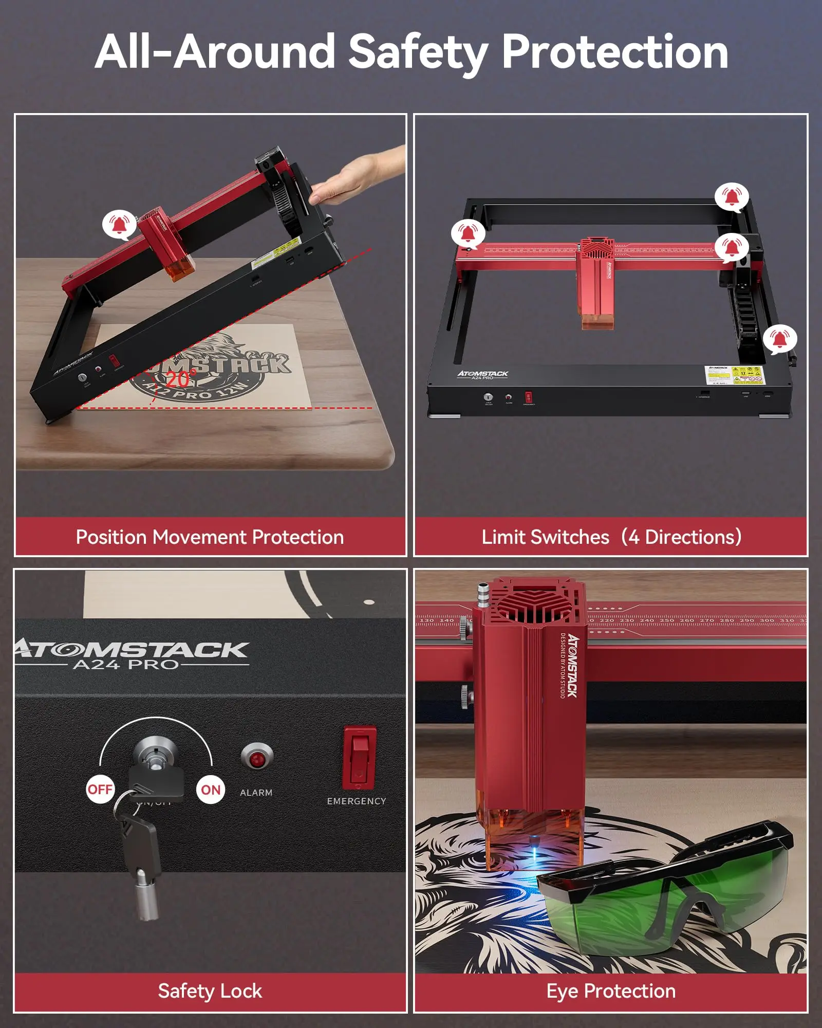 ATOMSTACK A24 24W A12 PRO 12W Laser Engraver Wood Cutter Printer 600mm/s Installation-Free DIY Laser Engraving Cutting Machine