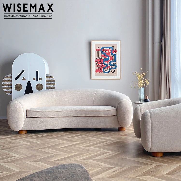 WISEMAX FURNITURE  luxury Living Room Furniture sofas set curved shaped Lamb Wool Fabric 3 seater Sofa accent single seat sofas