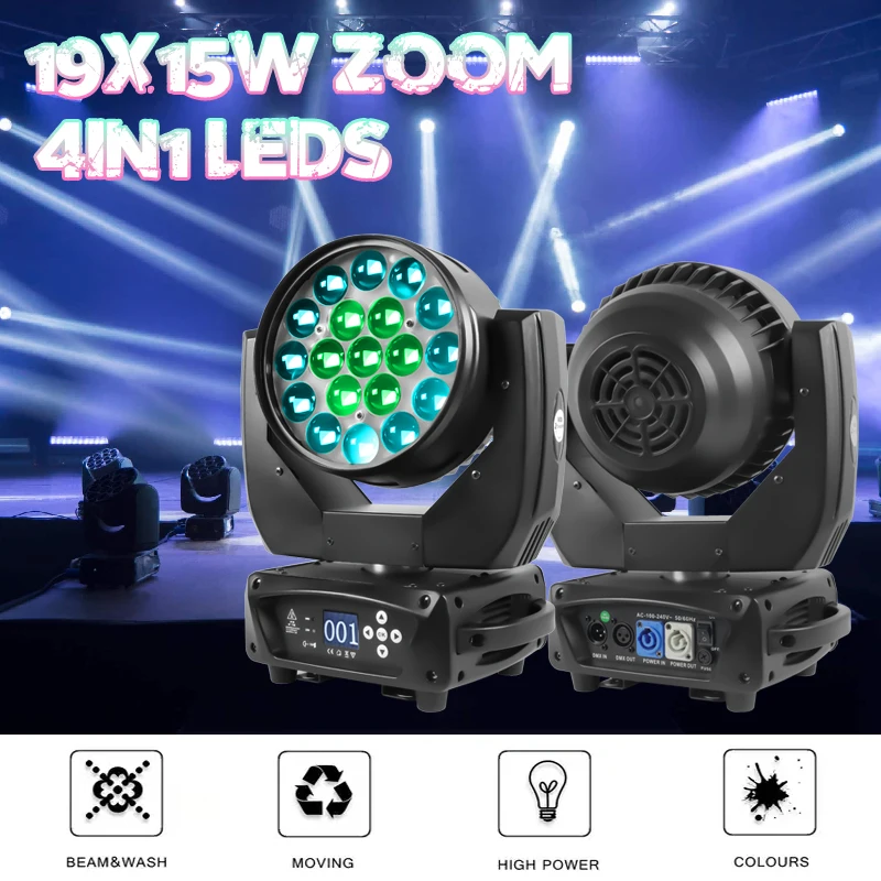 Aura Led Moving Light Rgbw Led Zoom Wash Moving Stage Beam Lights 19 Pcs 15W LCD Display 70 Led 90w Moving Head -20 - 40 95 21