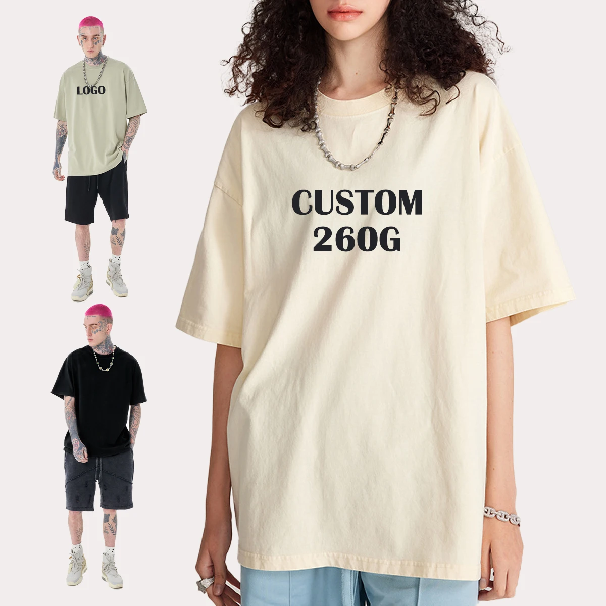 260g Heavy 100 Cotton Wholesale White Custom Essential DTG Custom Blank Plain Unisex Oversized Tee Shirt Mens T Shirt Printing