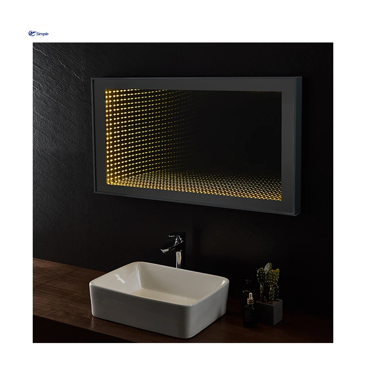 Popular Hotel Smart Screen Touch 3D Tunnel Metal Frame Makeup Mirror Bathroom Mirror