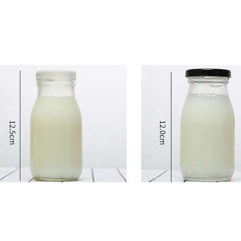 Avertan Empty 100ml 120ml 200ml  small glass drinking yogurt milk bottle8oz 12oz 14oz glass bottle for milk with Plastic lid