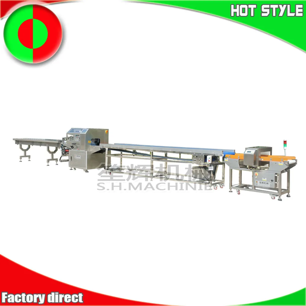 Automatic supermarket fresh vegetable packing machine metal detector large food pouch flow horizontal packaging processing line