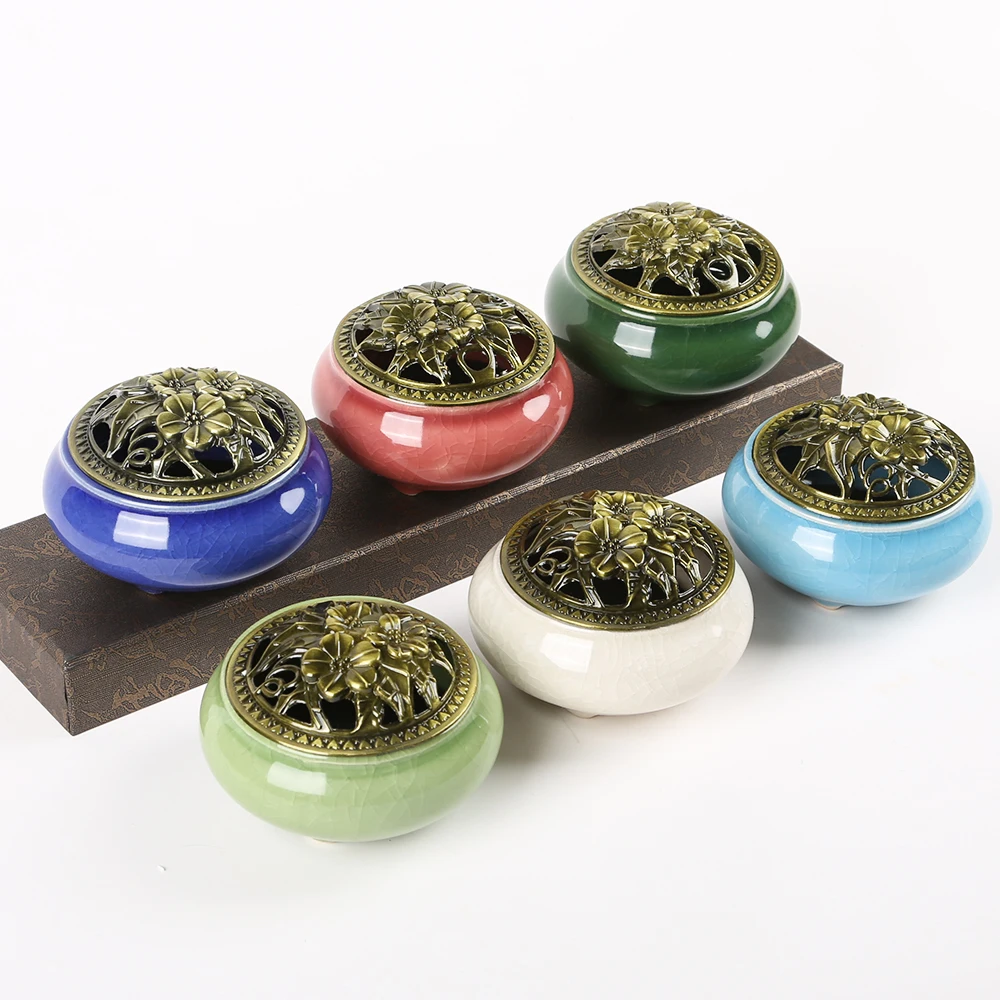 Оптовая продажа из мультфильма «Холодное сердце» подарок 6 видов цветов керамическая основа фарфоровое кадило палку курильница с металлической крышкой ладан олова