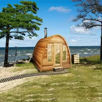 Outdoor sauna rain drop tradition cedar wood outdoor dome sauna dry steam room barrel sauna with panoramic wood fired stove