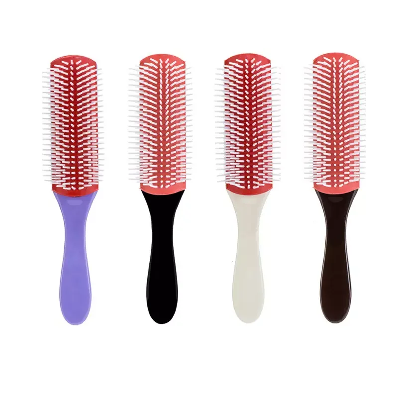 Biumart Custom Logo Professional Plastic Nylon 9 Row Bristle Detangling Hair Brush Private Label Denman Women Curly Hair Comb