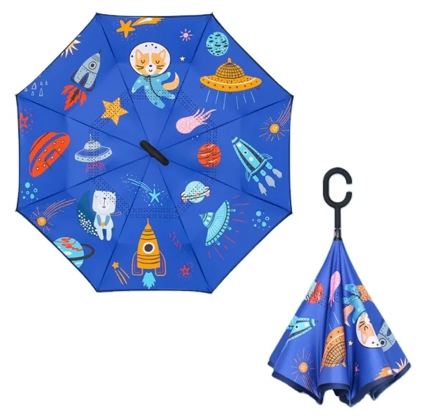 Rainproof safety switch children cartoon c handle Reverse Umbrella Universe Inverted umbrella outdoor Umbrella for kid