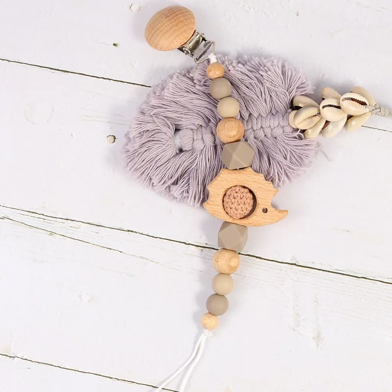 High Quality Beads Teether Baby Chew Rainbow Silicone Beads Chewable Wooden Silicone Dummy Pacifier Clip For Baby Toys