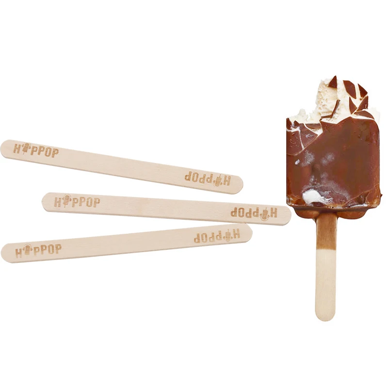 Customized Logo Natural Birch Ice Cream Sticks Sublimation Embossed Printed Design Custom Wooden Popsicle Sticks