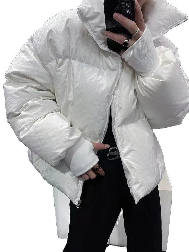 Custom Glowing LED optical fiber coat wholesale fashion trend warm bubble reflective jacket men hoodie winter puffer down jacket