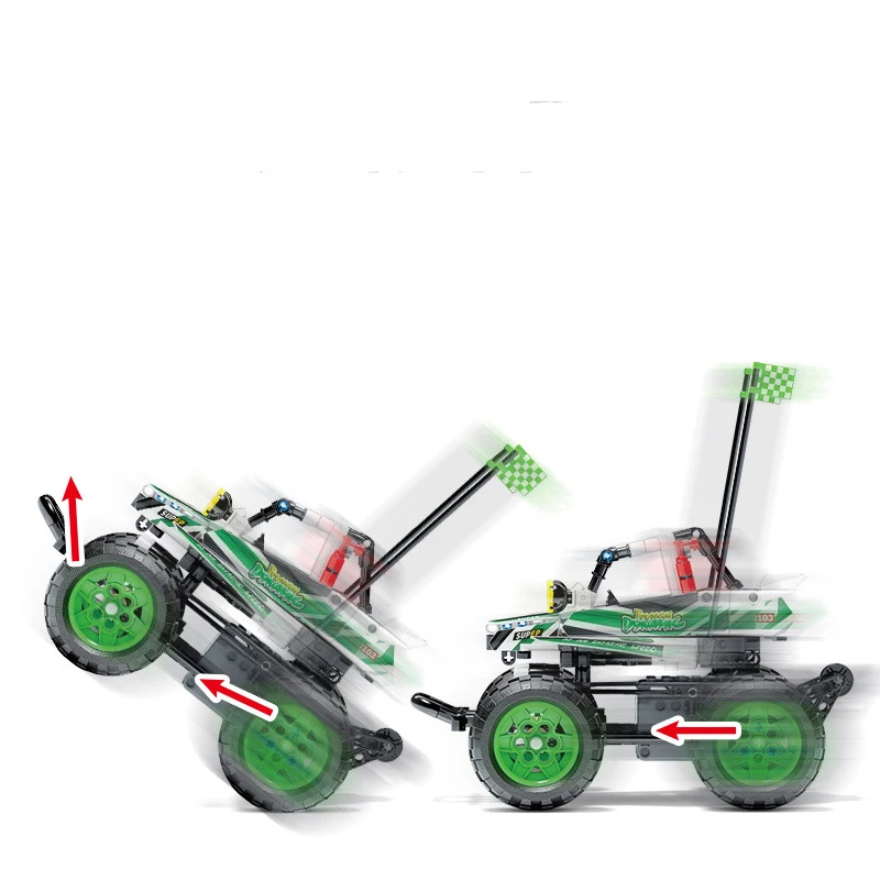 Jungle Boy Remote Control Q Car Boy Assembly Small Particle Off road Special Effects Vehicle Building Block Set