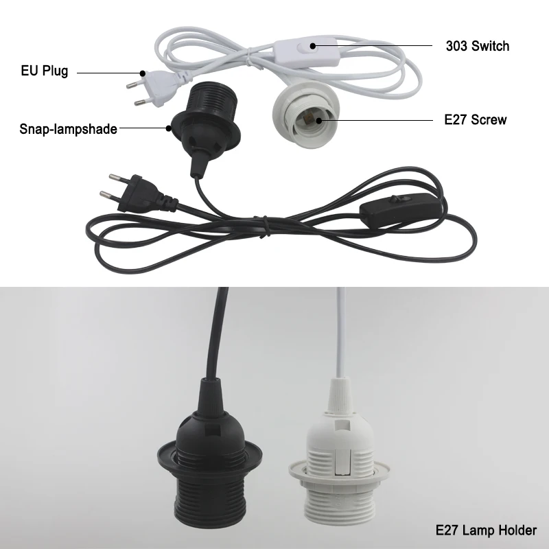 Hagood 1.8 M Power Cord Cable E27 Pendant Lamp Holder Hagood EU/US Plug 303 Switch for Hanging Lamp LED Bulb Socket household