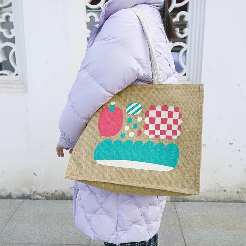 Personalised Blanks Reusable Linen Jute Tote Bag Decorated Medium Luxury Burlap Bag for Gift