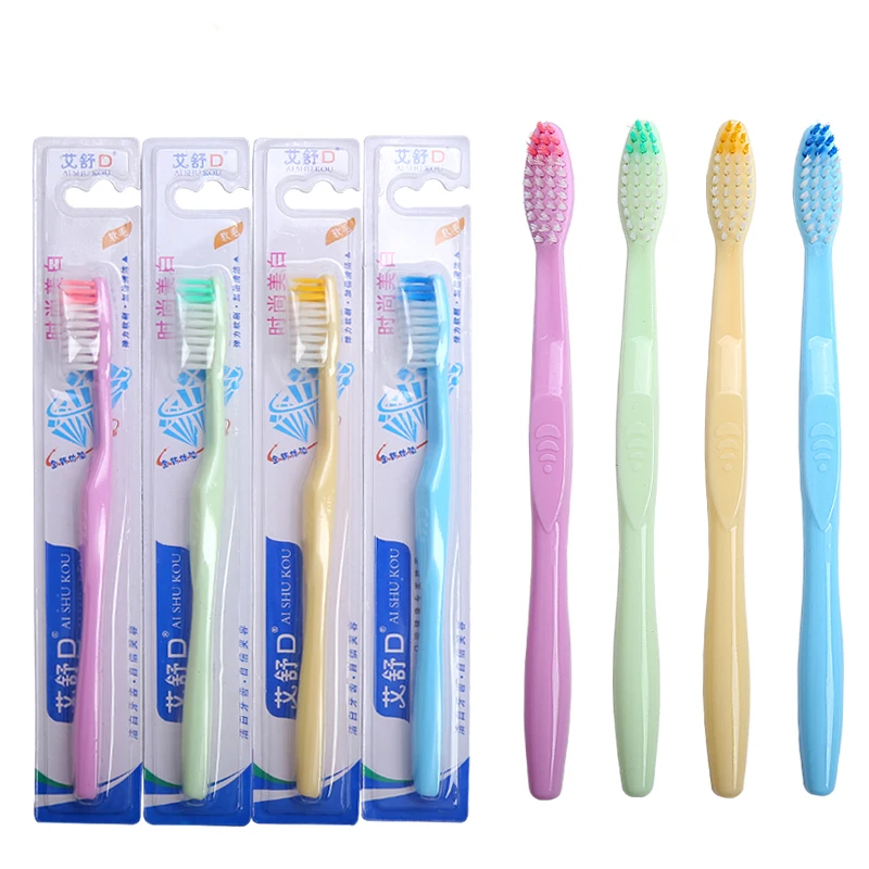 Factory four colors toothbrush in bulk pp tpr toothbrush fine brithle toothbrush