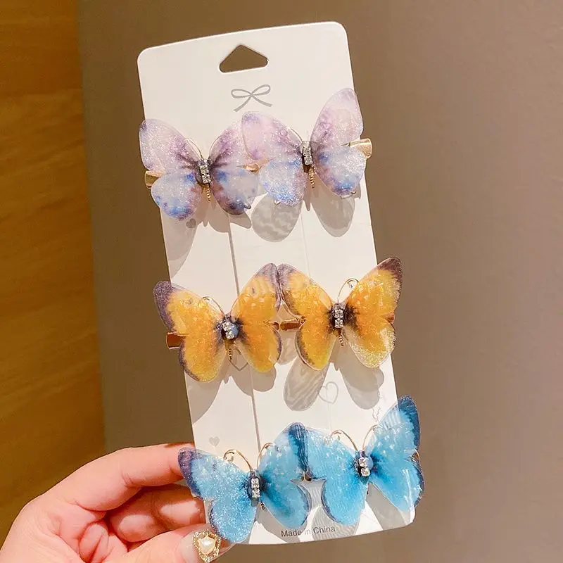 Butterfly hair clips set 6pcs/set gradient color metal alloy luxury kids hairpins exquisite fashion hair pins for girls