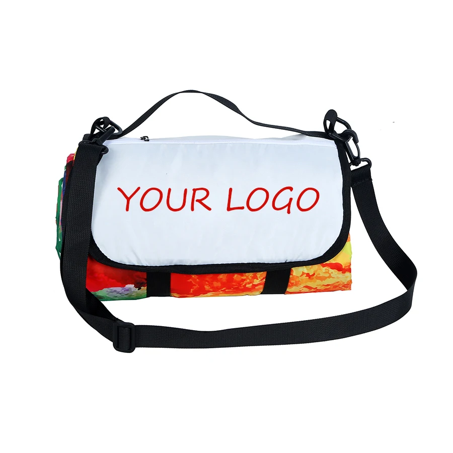 custom soft picnic mat flowers strap poylesrer flap picnic roll mat tote