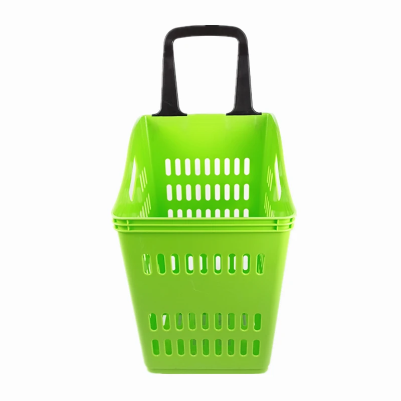New product Supermarket shopping cart Folding four wheels plastic hand pull Shopping Basket