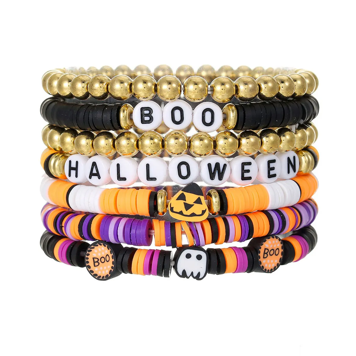New Spider Skull BOO English Letter Bracelet Halloween Pumpkin Soft Clay Bracelet Set