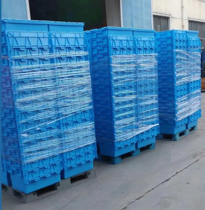 in stock 60*40*36cm blue stackable large size square size plastic turnover box for shipping