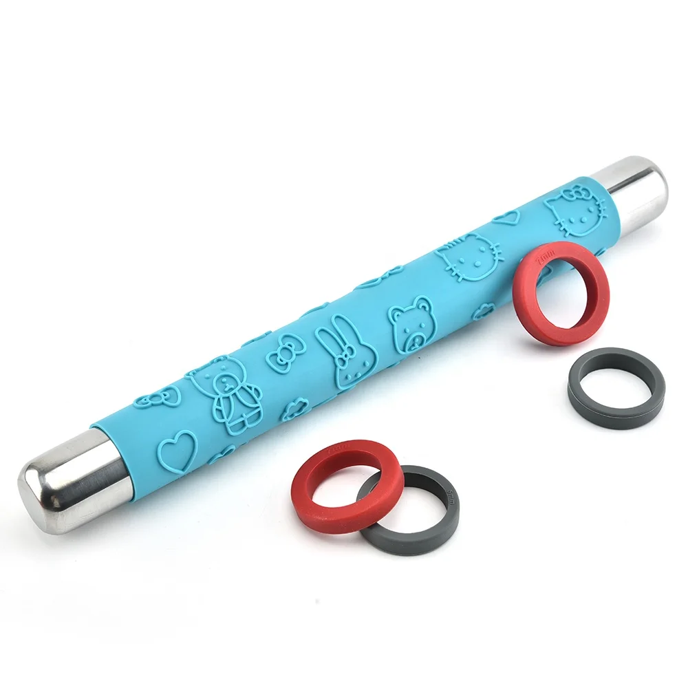 
14inch High Quality Adjustable Stainless Steel Silicone Embossed Rolling Pin 