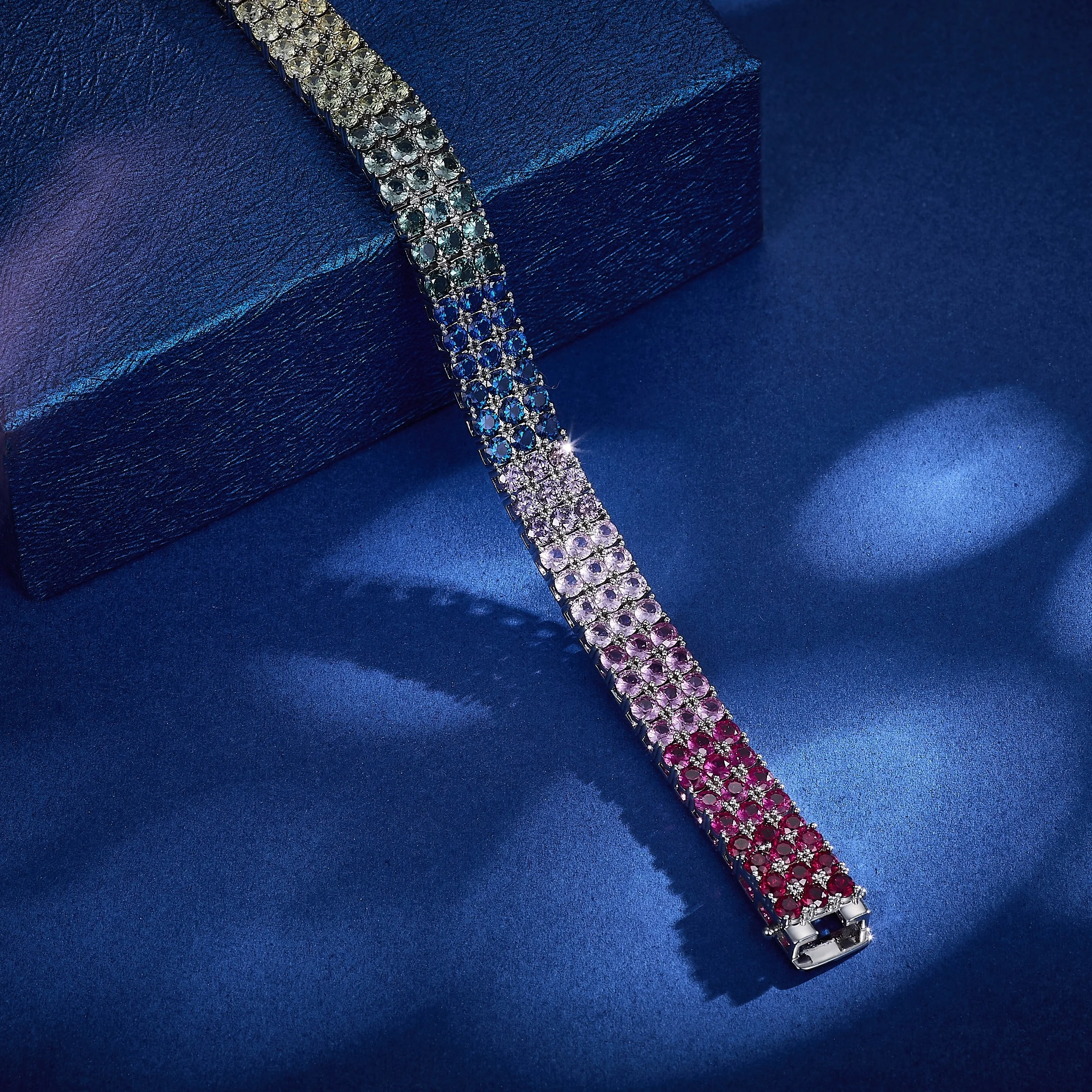 High Quality Color Rainbow Zircon Copper Vintage Trendy Women Moissanite Bracelet Fashion 925 Silver Women Tennis Bracelet