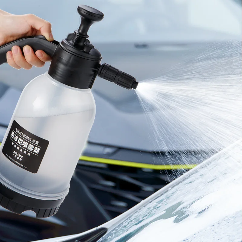 Hand Pressure Foam Sprayer 2.0L with 2 Nozzle for Car Wash Car Detailing Indoor and Outdoor Use Transparent Bottle