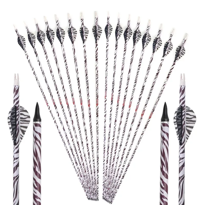 6/12pcs ID 6.2mm 30in Sp400 Pure Carbon Zebra Skin Arrow with 2in Tiger Stripe Vane Arrows Recurve/Compoud Bow Hunting Shooting