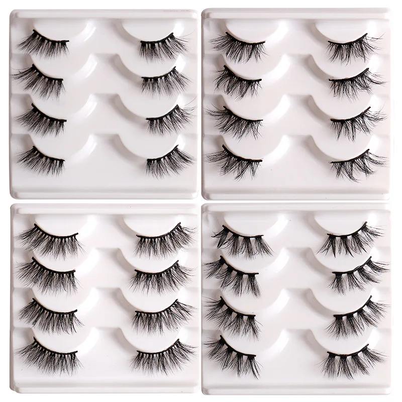 Wholesale 100% handmade elegant charm synthetic Fluffy Faux Mink half eyelashes full black strip Custom Own Brand