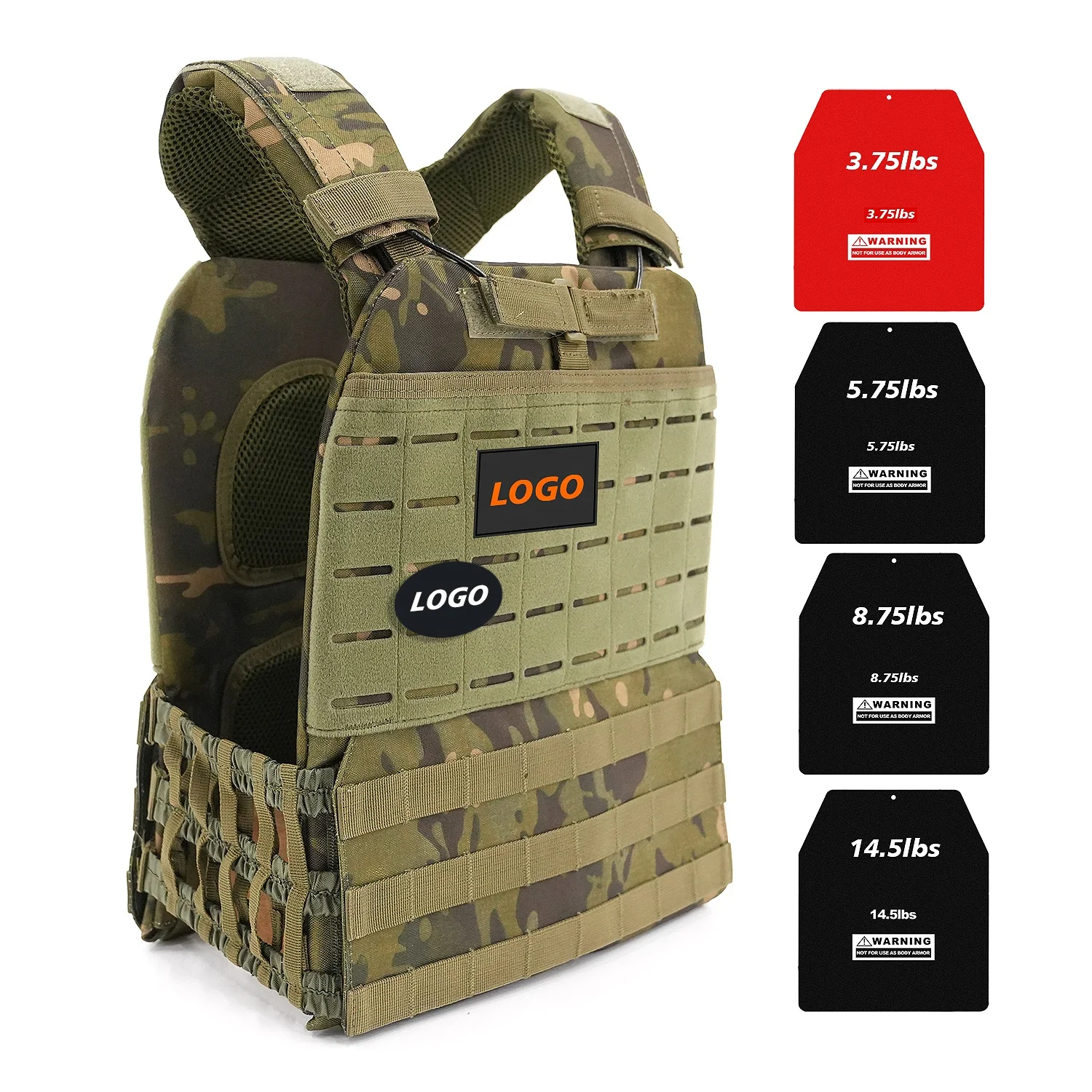 Green Camo Adjustable Running Fitness Workout Tactical  Weight Vest for men  Gym Unisex Training Body Building Plate Carrier