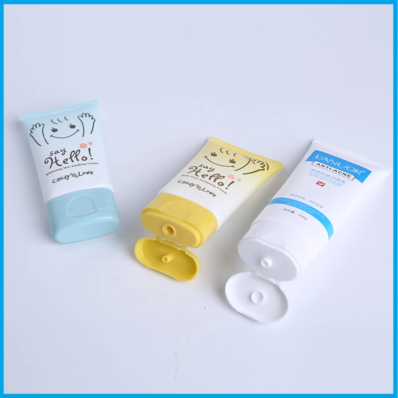 Pink color tube with acrylic cap of cosmetic hand cream tubes packaging