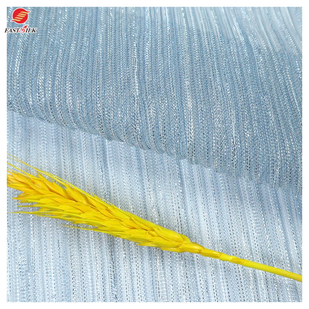 Good price comfortable pleated 100% polyester glitter crushed crinkled pleated fabrics for dresses