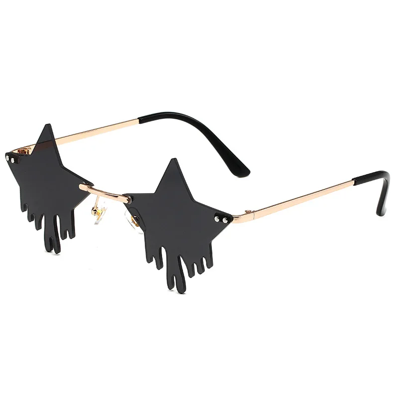 New five-pointed star water drop shape rimless cut edge sunglasses dance tears funny cross-border foreign trade glasses
