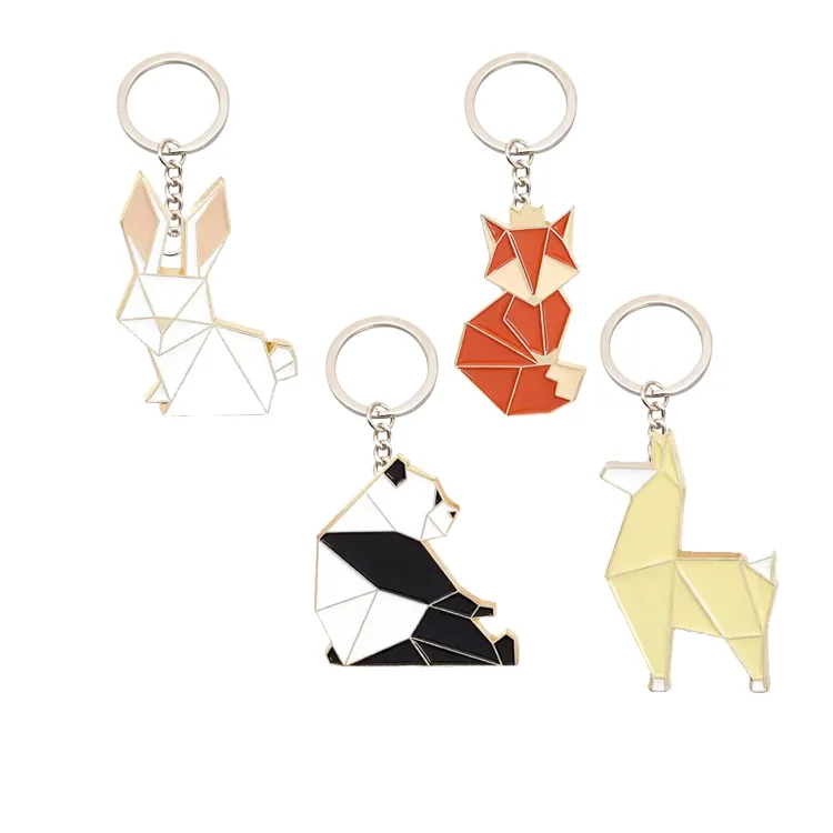 Factory Customized Enamel Cute Animals Paper Folding Keychain Llavero Custom Fox Panda Rabbit Horse Keychains Keyring Key
